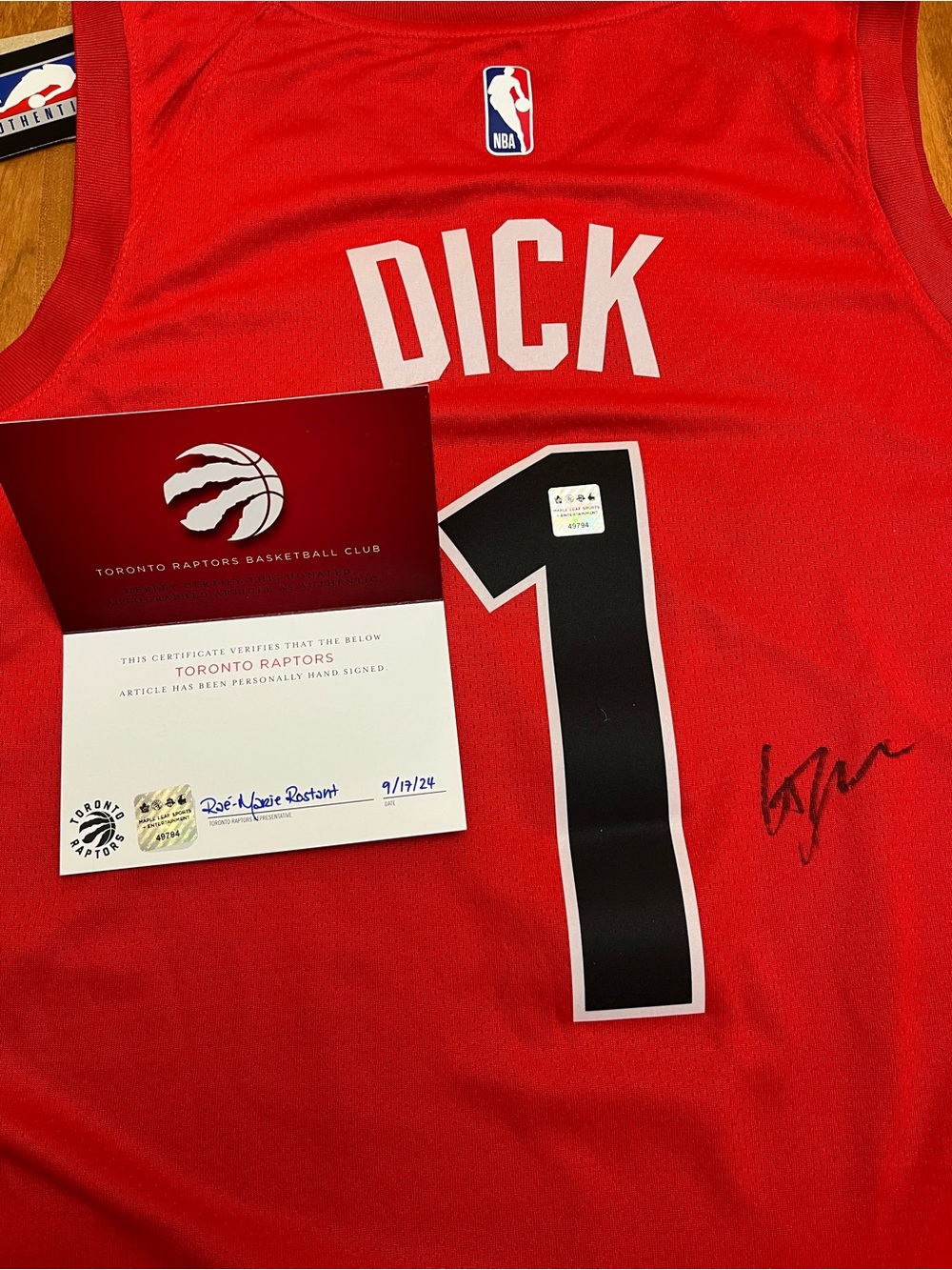 Gradey Dick Toronto Raptors Autographed Red Nike Jersey MLSE COA